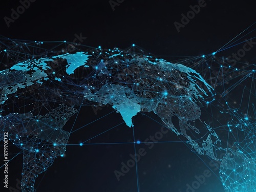 Blue Digital cyberspace and digital data network connecting