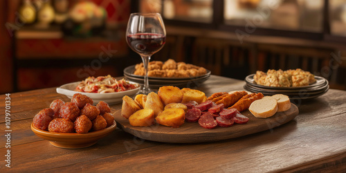 Spanish Tapas with Patatas Bravas, Chorizo, and Croquettes