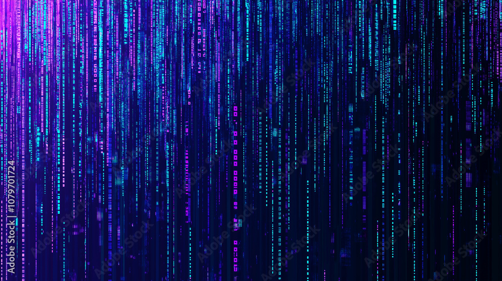 Digital stream of binary code in blue and purple bytes futuristic digital data flowing through a virtual technology background with data encryption
Digital stream of binary code in blue and purple bytes futuristic digital data flowing through a virtual technology background with data encryption