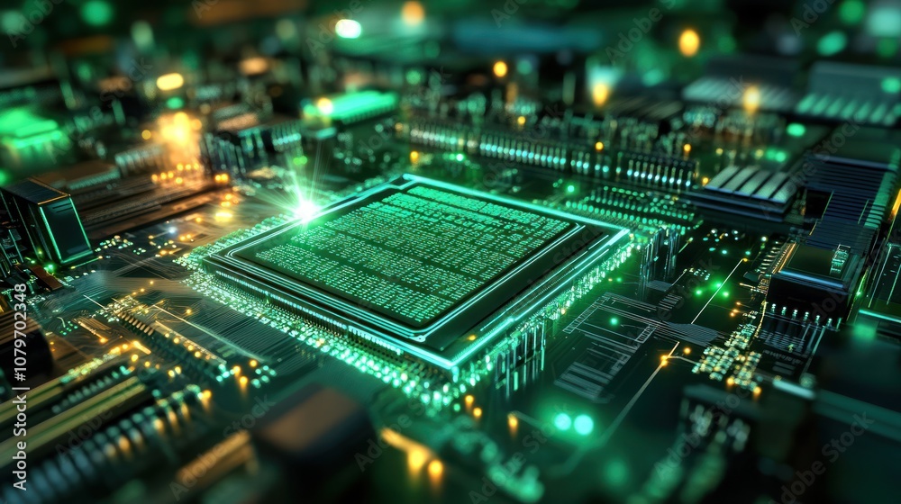 Fototapeta premium Circuit Board with Glowing Processor