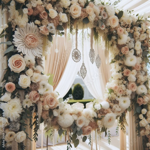 Decorative Arch Close up of the floral decorations on the weddin photo