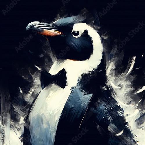 Digital Painting Penguin A penguin's tuxedo like feathers captur photo