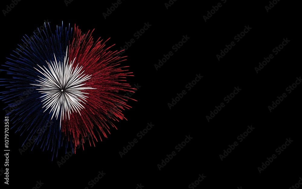 A fiery, red, white, and blue fireworks display in a flat vector graphic, creating a stunning background with empty space on the right for text or design elements. A fiery, red, white, and blue fireworks display in a flat vector graphic, creating a stunning background with empty space on the right for text or design elements.