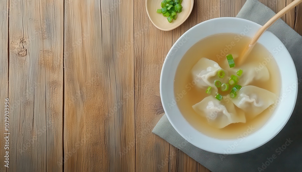 Delicious Wonton Soup with Green Onions. Delicious Wonton Soup with Green Onions.