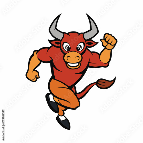 Energetic bull-jumping mascot logo featuring a dynamic, muscular bull mid-leap with a determined expression. Showcases agility, strength, and spirit—perfect for sports or daring brands.