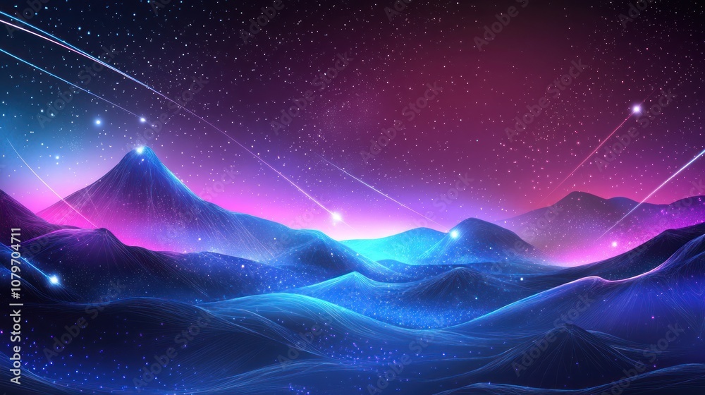 Neon Mountains and Shooting Stars Neon Mountains and Shooting Stars