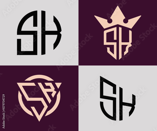 Creative simple Initial Letters SK Logo Designs Bundle.
