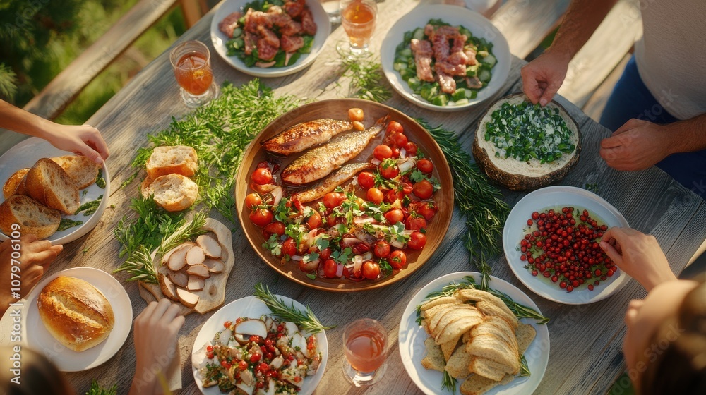 Nordic diet, a group of friends enjoying a meal outdoors surrounded by Nordic forest scenery, Nordic diet, a group of friends enjoying a meal outdoors surrounded by Nordic forest scenery,