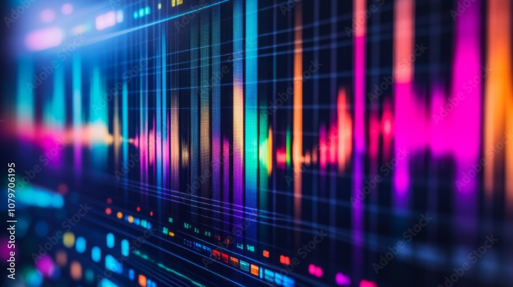 Colorful Digital Sound Wave Visualization with Abstract Patterns and Bright Neon Colors Representing Music, Audio, and Technology in a Modern Artistic Style