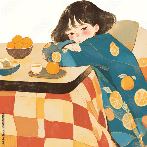 こたつで寛ぐ女性