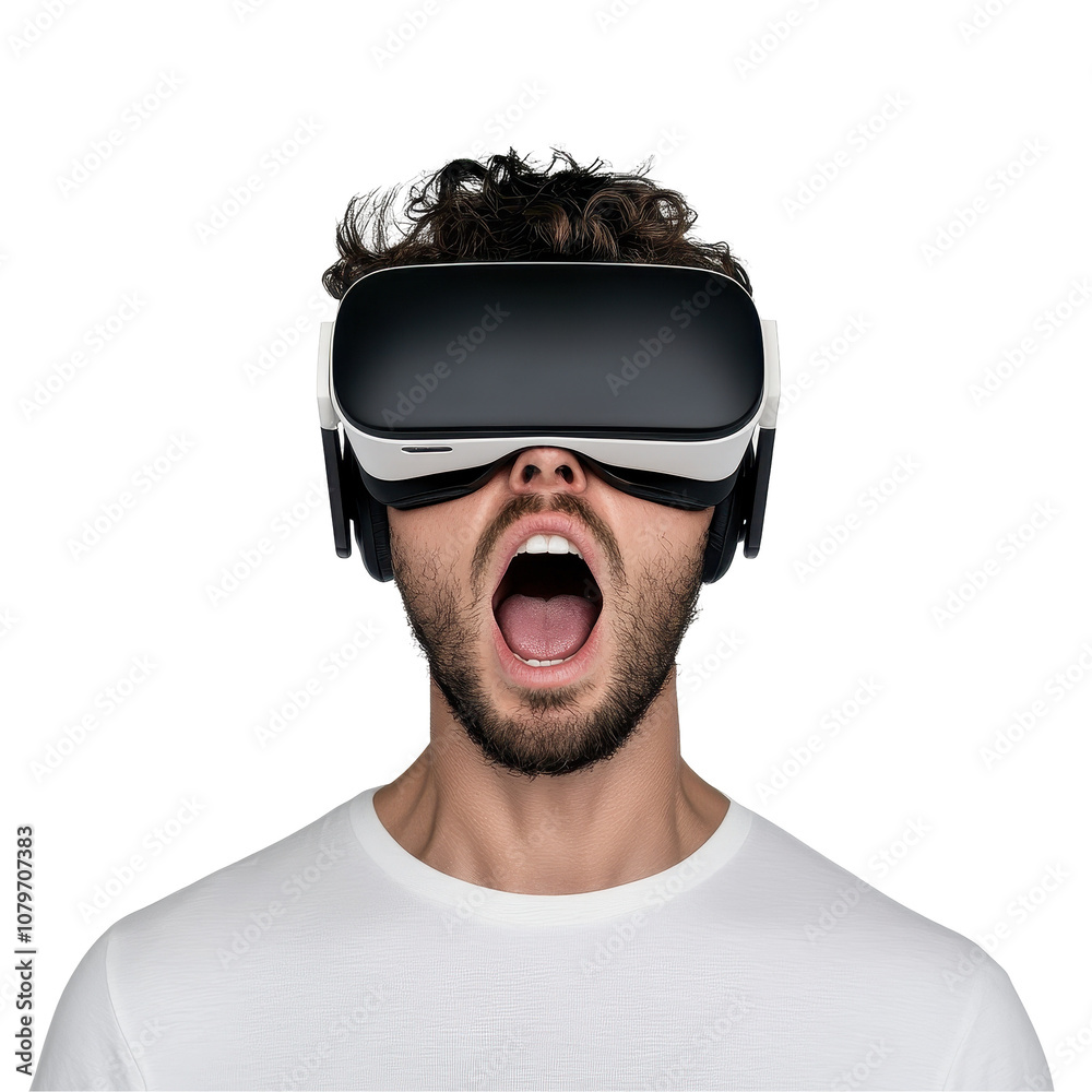 Excited man using virtual reality headset. transparent background Excited man using virtual reality headset. transparent background