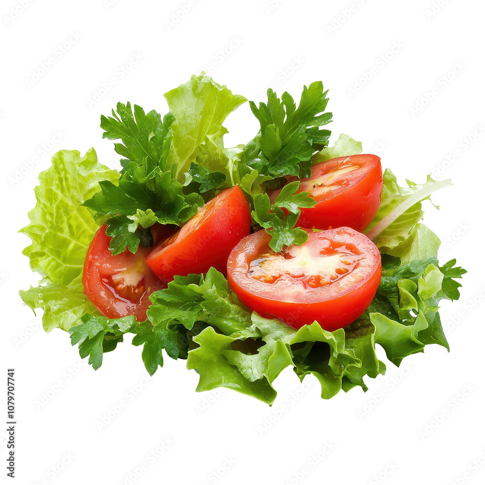 Fresh salad with lettuce and ripe tomatoes. transparent background Fresh salad with lettuce and ripe tomatoes. transparent background