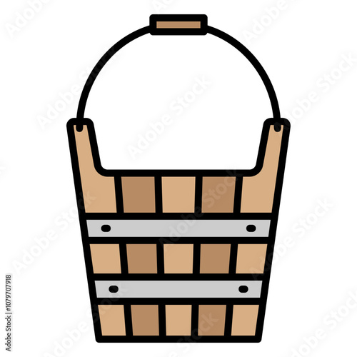 Illustration of Wooden Bucket Filled Icon
