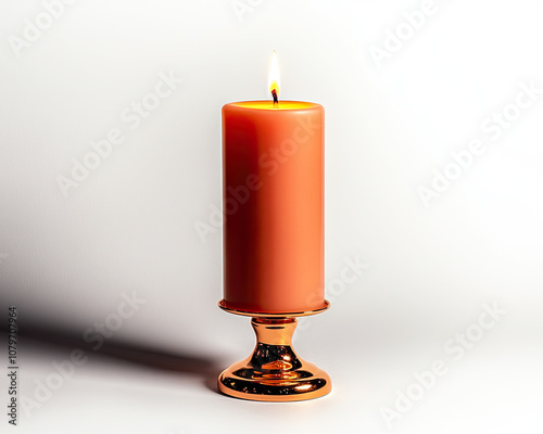 A vibrant orange candle lit, adding warmth and ambiance to any space.