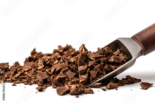 Wallpaper Mural Chopped chocolate pieces with a metal scoop on a white background. Torontodigital.ca