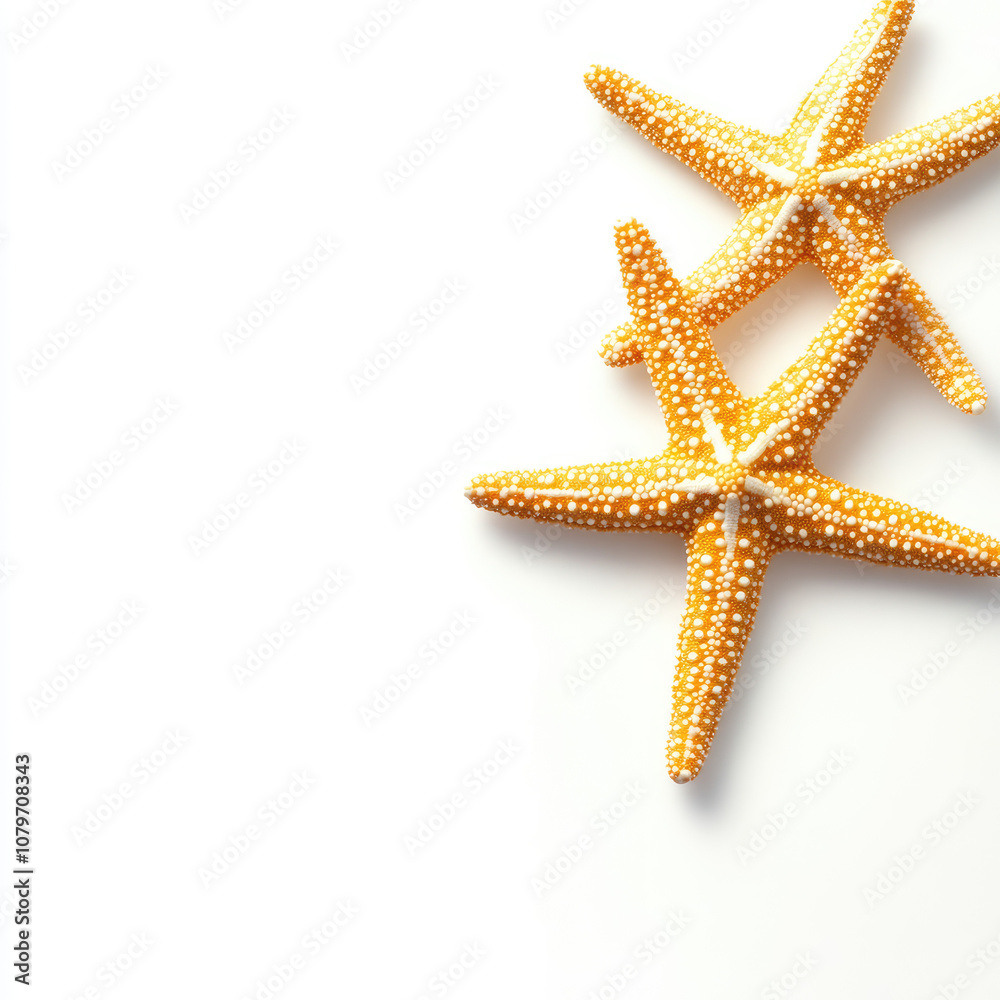 Colorful starfish arranged beautifully on a clean, bright surface. Colorful starfish arranged beautifully on a clean, bright surface.