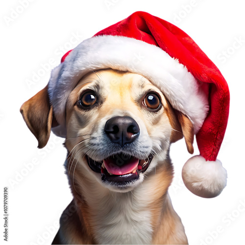 Christmas dog in a red Santa hat photo