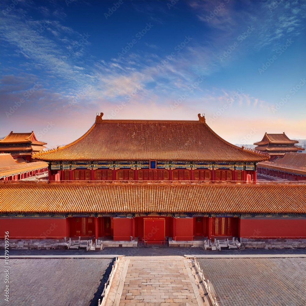 The Architectural Splendor of the Forbidden City in Beijing, China, With Its Symmetrical Layout, Bright Red Walls, and Intricate Golden Roofs Representing Chinese Imperial Culture and Heritage The Architectural Splendor of the Forbidden City in Beijing, China, With Its Symmetrical Layout, Bright Red Walls, and Intricate Golden Roofs Representing Chinese Imperial Culture and Heritage