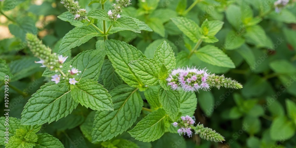 Aerial Photography of Mint Leaves and Flowers - Vector Drawing of Medicinal Mint, Herbal Plants, Natural Remedies, Greenery, and Organic Ingredients for Health and Wellness Aerial Photography of Mint Leaves and Flowers - Vector Drawing of Medicinal Mint, Herbal Plants, Natural Remedies, Greenery, and Organic Ingredients for Health and Wellness