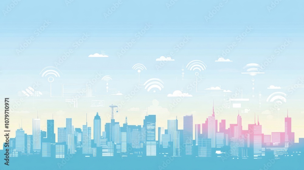 A stylized city skyline with digital elements representing technology and connectivity. A stylized city skyline with digital elements representing technology and connectivity.