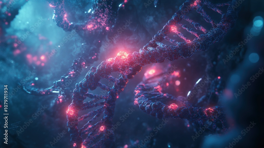 Glowing DNA Double Helix in Cosmic Fog Glowing DNA Double Helix in Cosmic Fog
