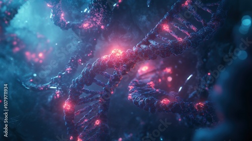 Glowing DNA Double Helix in Cosmic Fog