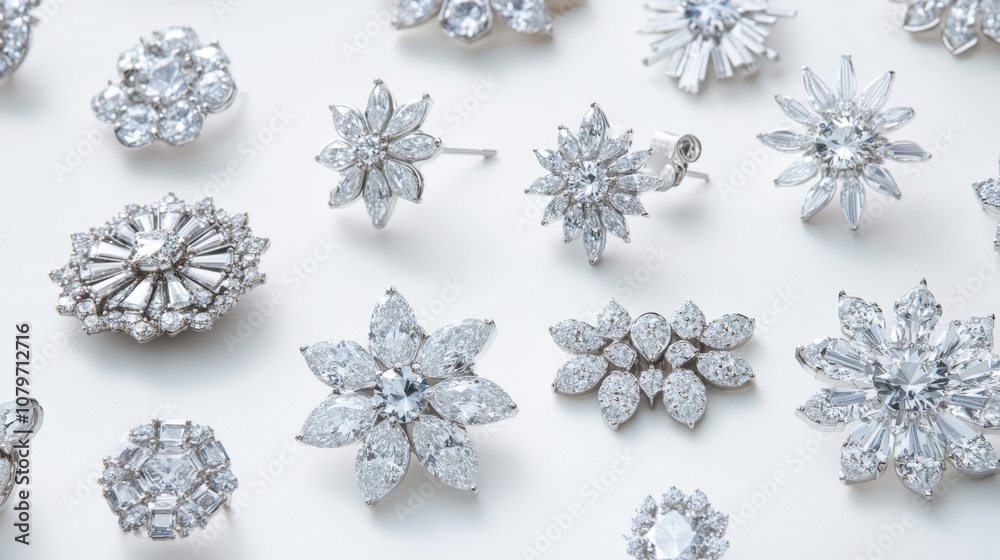 Stunning Collection of Sparkling Silver Jewelry Pieces Featuring Various Floral Designs and Intricate Details, Perfect for Fashion or Event Styling Stunning Collection of Sparkling Silver Jewelry Pieces Featuring Various Floral Designs and Intricate Details, Perfect for Fashion or Event Styling