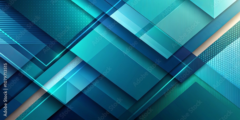 Abstract Geometric Pattern with Teal and Blue Hues, Featuring Overlapping Shapes and a Variety of Textures Abstract Geometric Pattern with Teal and Blue Hues, Featuring Overlapping Shapes and a Variety of Textures