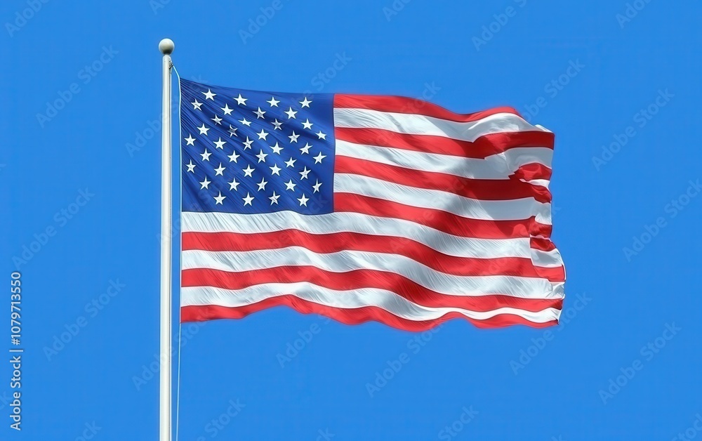 Obraz premium A photo of the American flag on a blue background, with plenty of copy space on the right for text or design. 