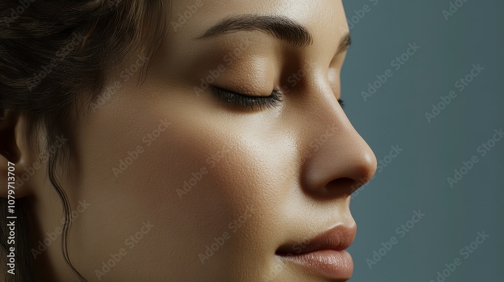 Profile of a serene woman with closed eyes and soft features. Profile of a serene woman with closed eyes and soft features.