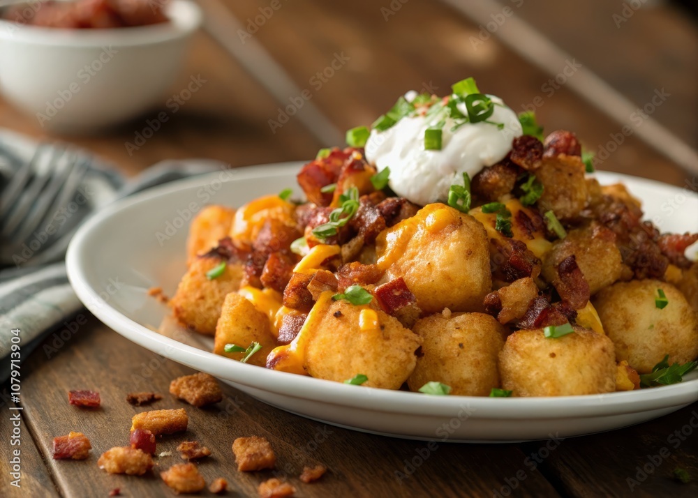 Delicious Loaded Tater Tots with Bacon, Cheese, and Sour Cream: A Gourmet Comfort Food Delight Delicious Loaded Tater Tots with Bacon, Cheese, and Sour Cream: A Gourmet Comfort Food Delight