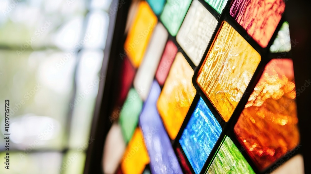 Close-up of colorful stained glass, showcasing vibrant patterns and textures. Close-up of colorful stained glass, showcasing vibrant patterns and textures.