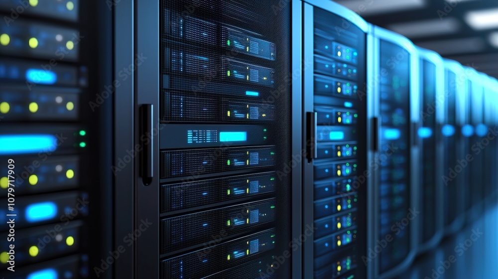Server room equipment concept. Advanced Cooling Infrastructure in Data Center Environment Server room equipment concept. Advanced Cooling Infrastructure in Data Center Environment