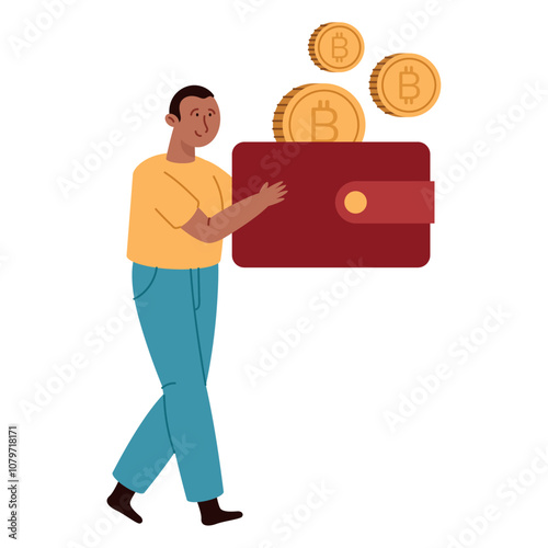 man with bitcoin wallet