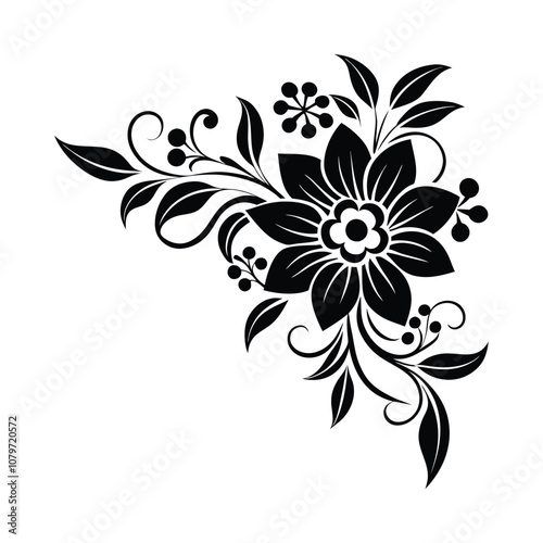 black floral design corner shape vector illustration on a white background