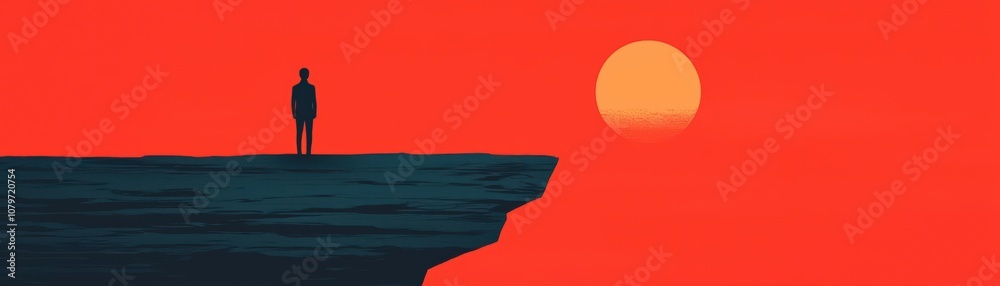 A person standing at the edge of a cliff, looking at a distant sun, symbolizing hope and recovery from depression A person standing at the edge of a cliff, looking at a distant sun, symbolizing hope and recovery from depression