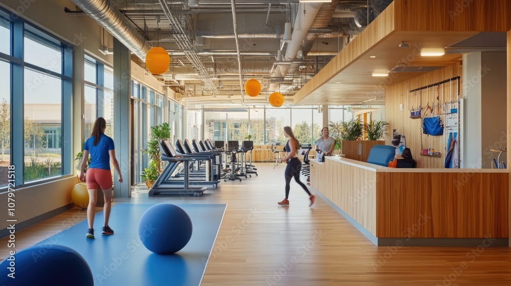 Naklejka premium Modern Fitness Center with Bright Interior