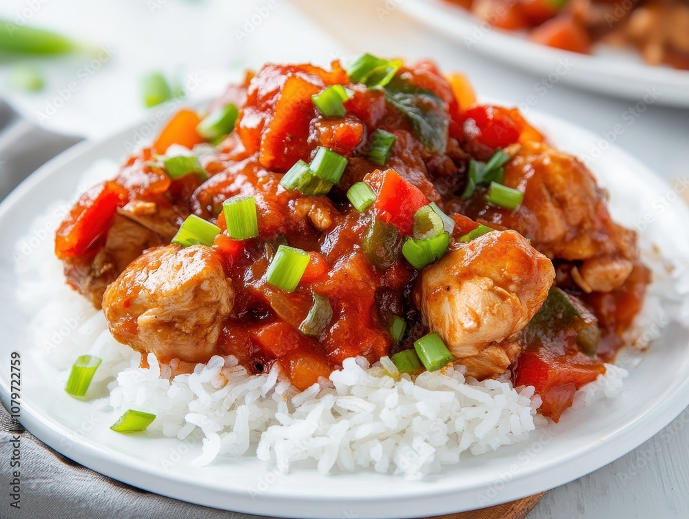 Chicken and Vegetables in Sweet and Sour Sauce with Rice. Chicken and Vegetables in Sweet and Sour Sauce with Rice.
