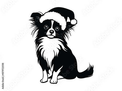 Festive Papillon Dog Silhouettes with Santa Hats and Holiday Accessories
