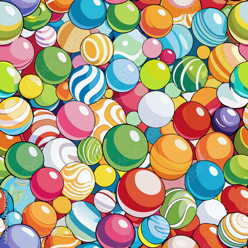 Multi-colored marbles of various sizes are arranged all over the area ,vector 