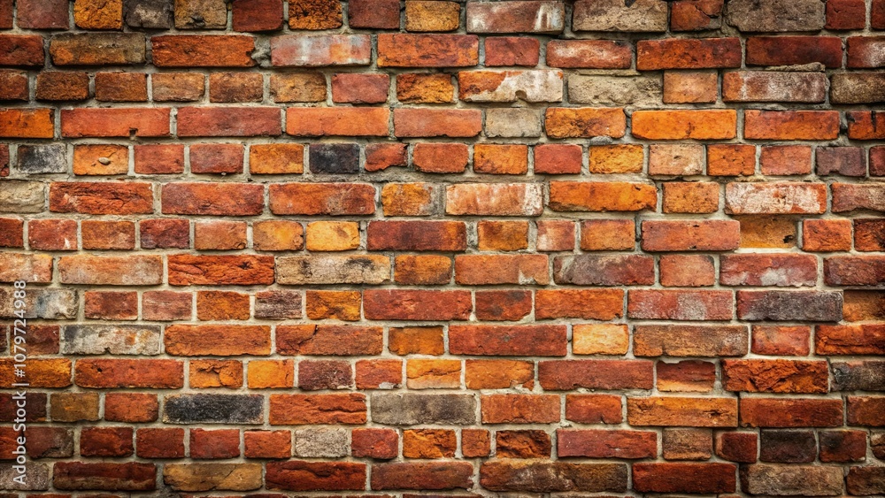 Obraz premium An Aged Brick Wall, a Rustic Texture Featuring Red, Orange, and Brown Hues, Displaying the Imperfections of Time