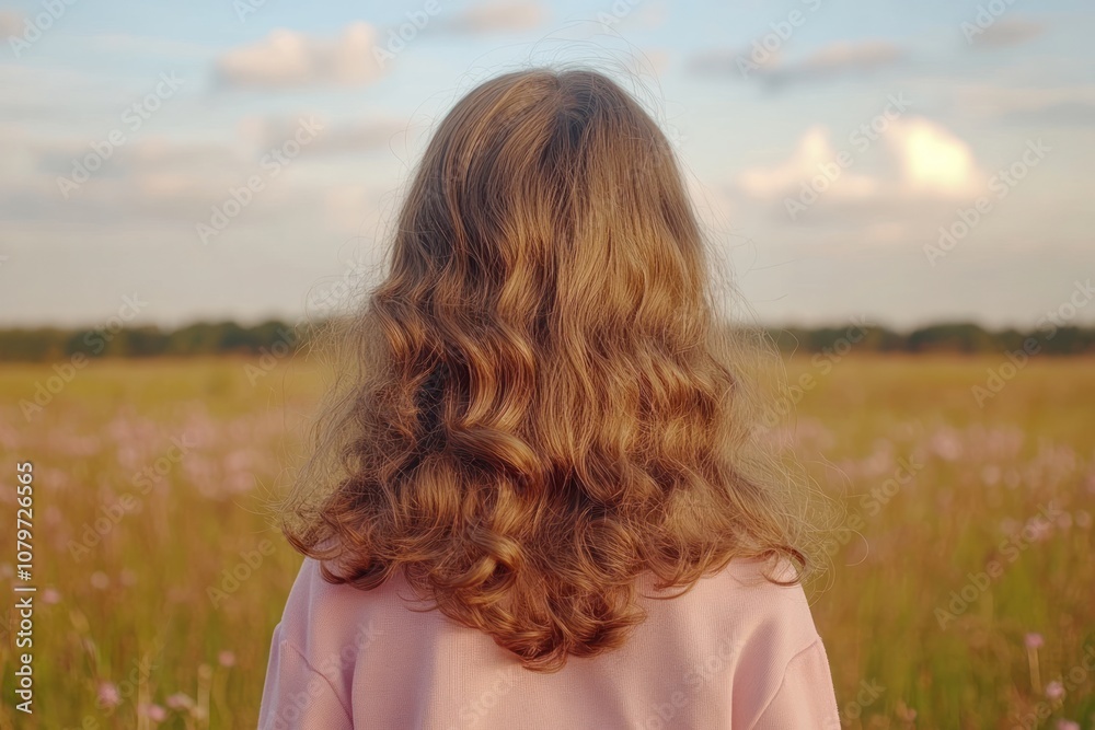 Beautiful Back View of Girl with Healthy Long Curly Brown Hair Beautiful Back View of Girl with Healthy Long Curly Brown Hair