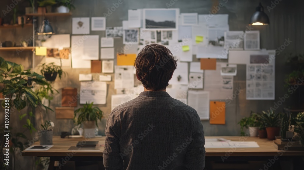 Man Contemplating a Wall of Inspiration Man Contemplating a Wall of Inspiration