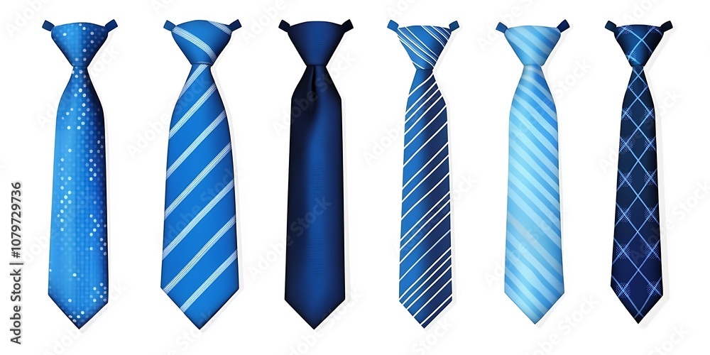 Set different blue ties isolated on white Set different blue ties isolated on white