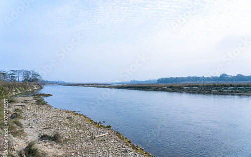 Landscape view of rapti river in Chitwan, Nepal.