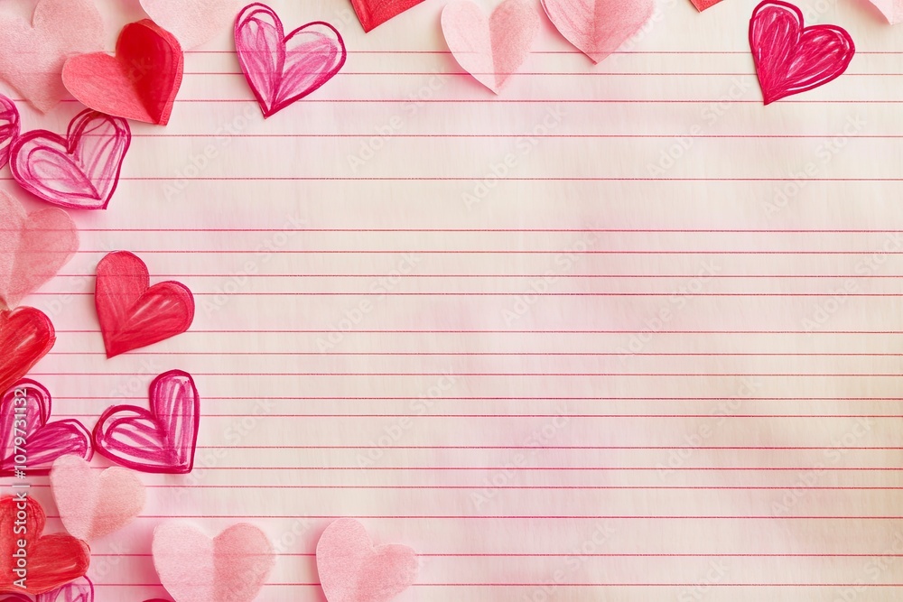 note paper seamless love pink & red background with generative ai
