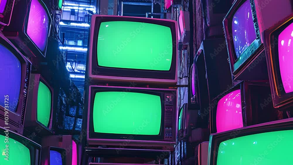 set of classic tube tv with green screen, for video editing