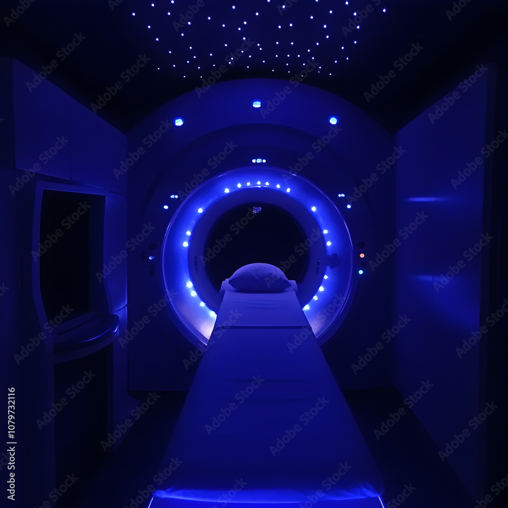 Fototapeta premium An MRI machine in a dark room with lights 