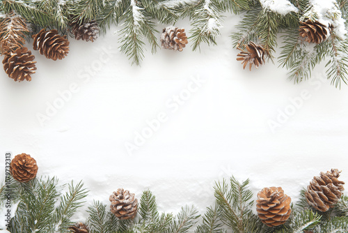 christmas background with fir branches and cones