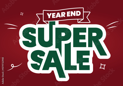 Year End Super Sale Green Red White on Red Gradient Background